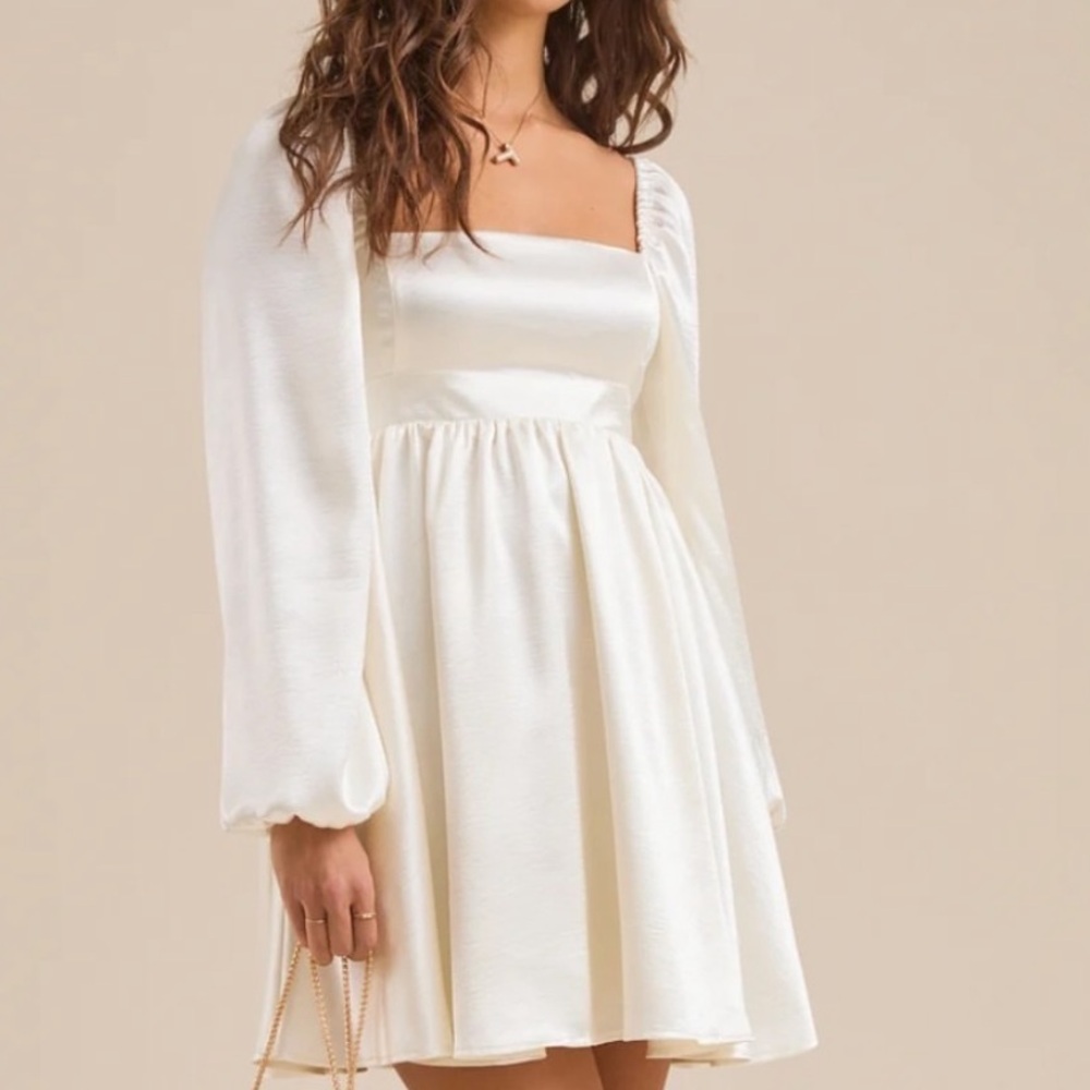 Altar'd State White Mini Dress Empire Waist Balloon Sleeve Sm NWOT Cottagecore